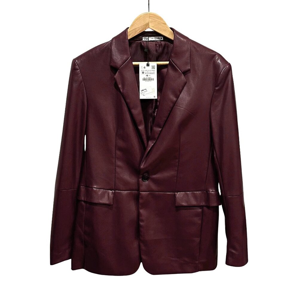 Zara man burgundy faux leather blazer